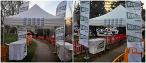 Carpas y banderolas publicitarias para Finisher en la Mitja Marató de Terrassa